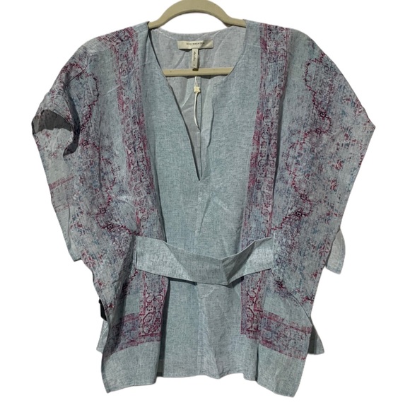 BCBGMaxAzria Tops - BCBGMaxAzria Runway Blue Boho Print Dolman Sleeve Silk Top